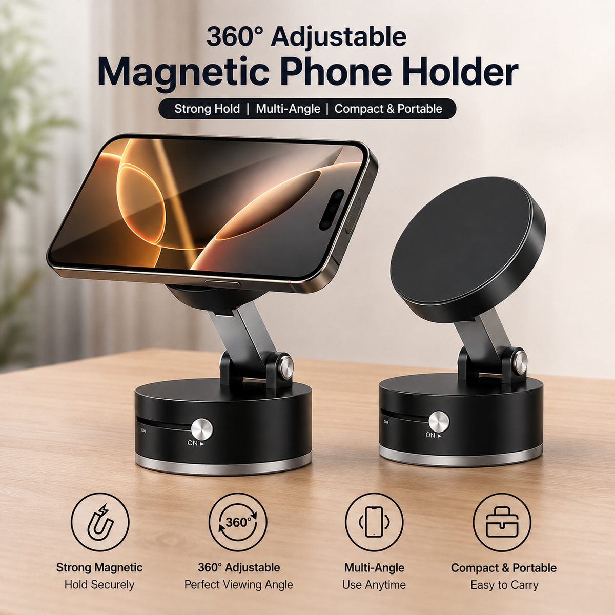 360° Adjustable Magnetic Phone Holder – Strong Magnetic Car, Office & Table Stand Rs-995