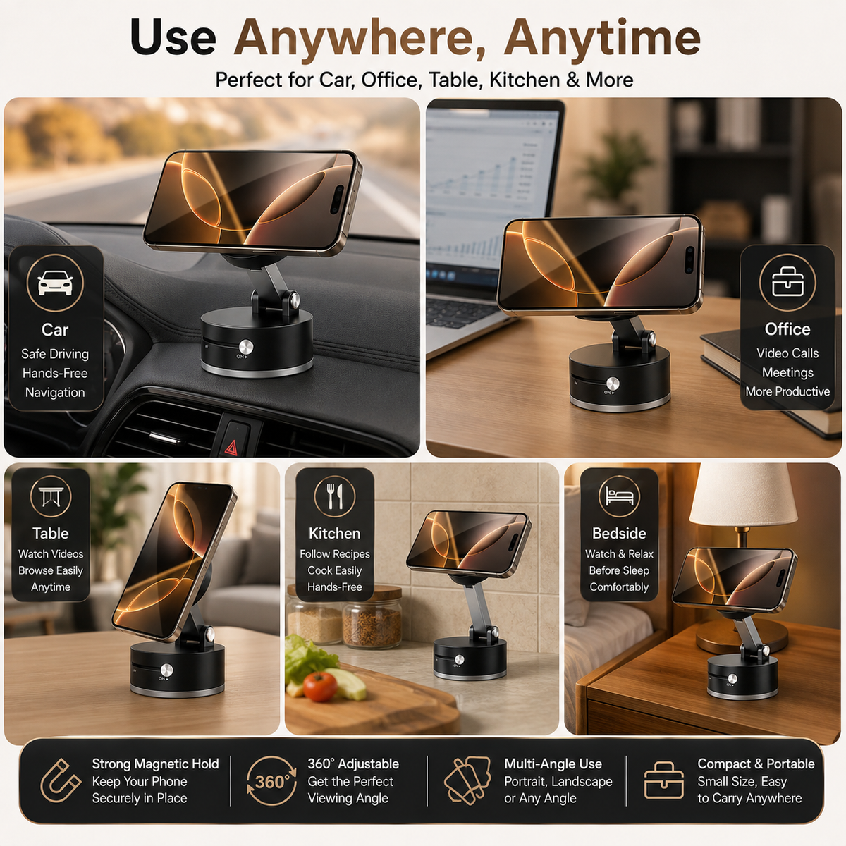 360° Adjustable Magnetic Phone Holder – Strong Magnetic Car, Office & Table Stand Rs-995