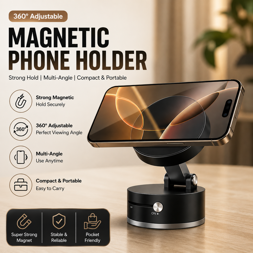 360° Adjustable Magnetic Phone Holder – Strong Magnetic Car, Office & Table Stand Rs-995