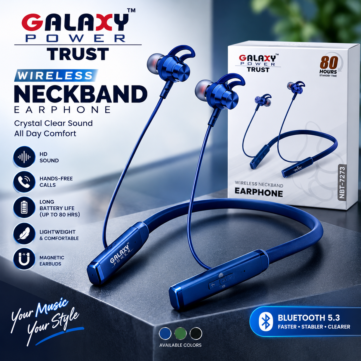 Galaxy Bluetooth Wireless Neckband Earphone | 80 Hours Standby |RS-2495
