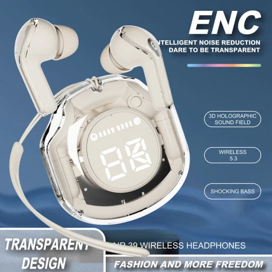 Air 39 Transparent Wireless Earbuds | Bluetooth 5.3 | LED Display | Deep Bass | HD Calling |RS-1195