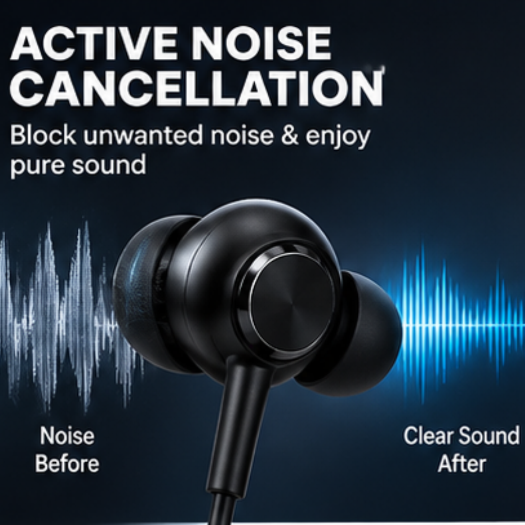 ANC Earphones – Noise Cancelling Wired Earphones with USB Type-C & Clear Sound | GERMAN IMPORT | RS-1190