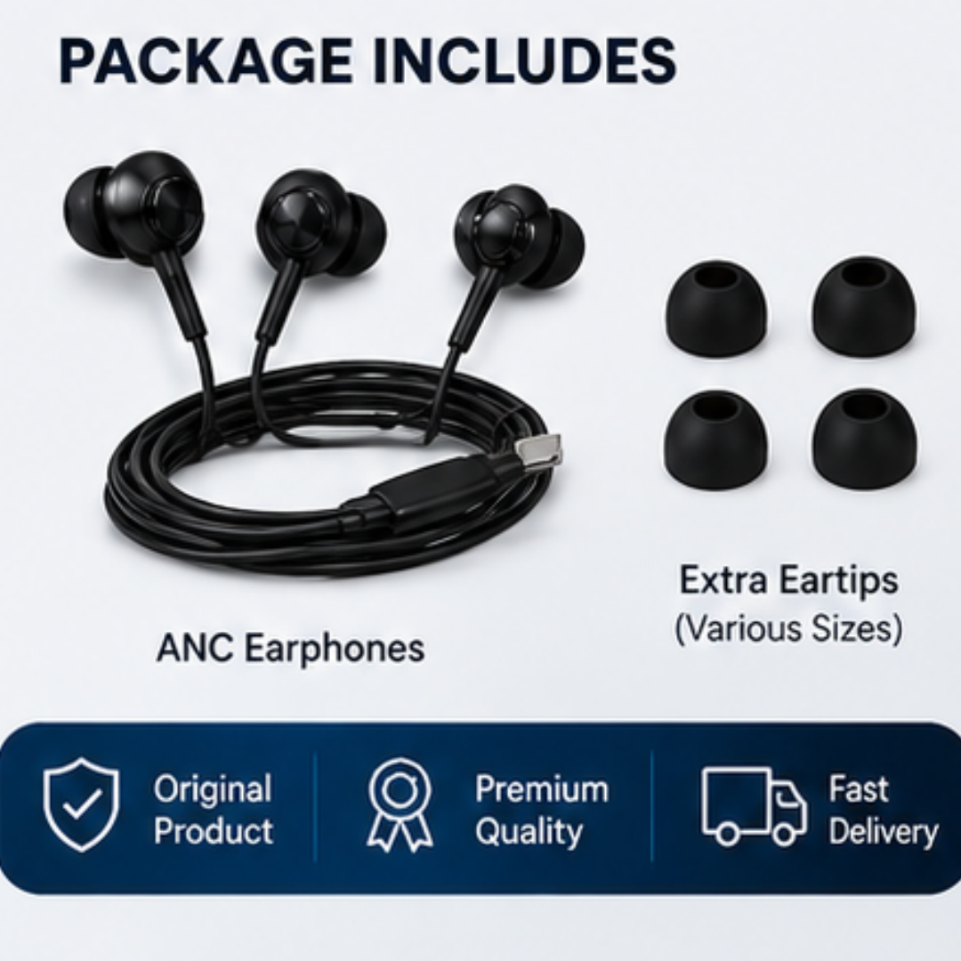 ANC Earphones – Noise Cancelling Wired Earphones with USB Type-C & Clear Sound | GERMAN IMPORT | RS-1190