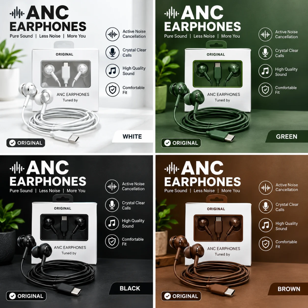 ANC Earphones – Noise Cancelling Wired Earphones with USB Type-C & Clear Sound | GERMAN IMPORT | RS-1190
