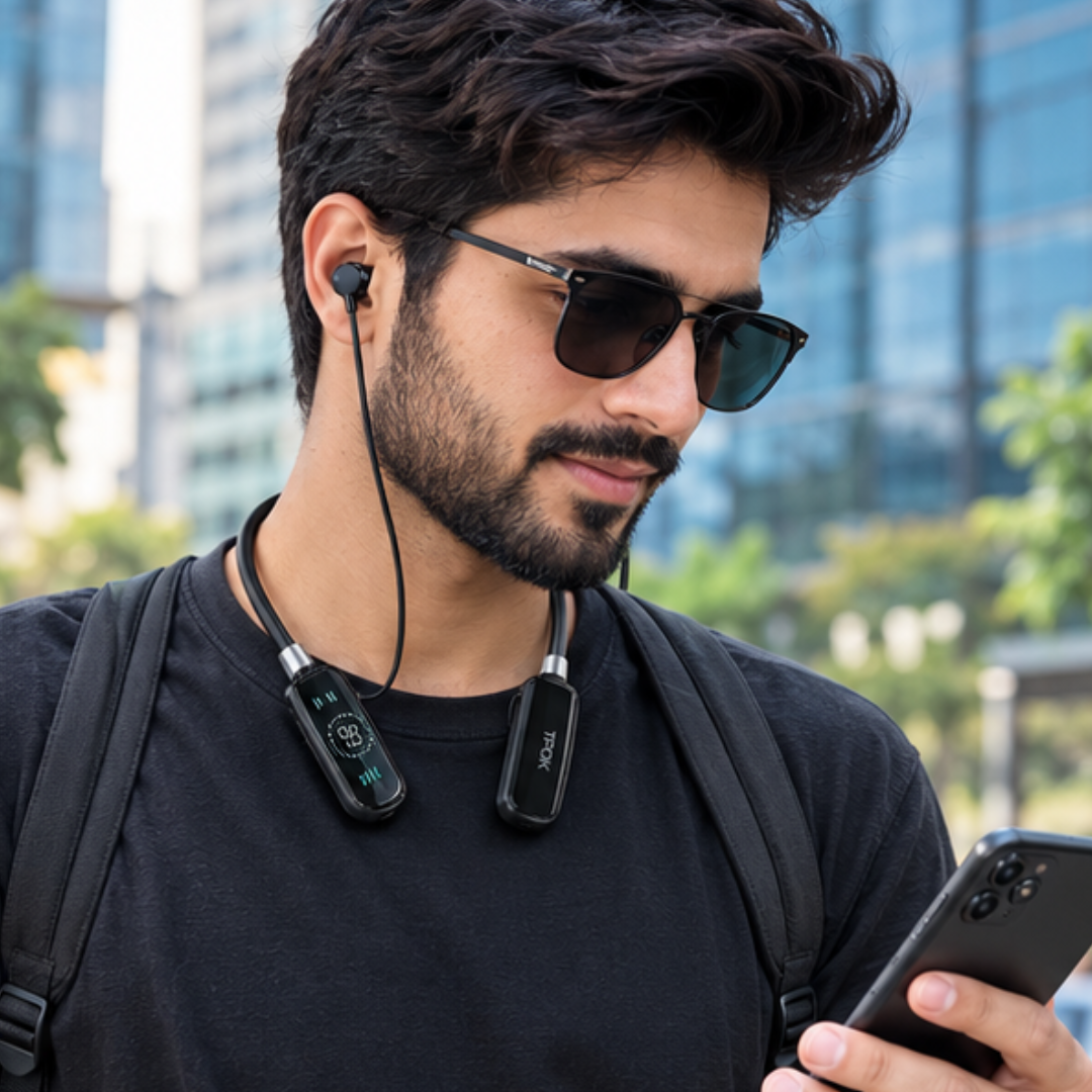 TPOK LH-G02 Wireless Neckband Earphones with Digital Display & Magnetic Earbuds |Rs-1695