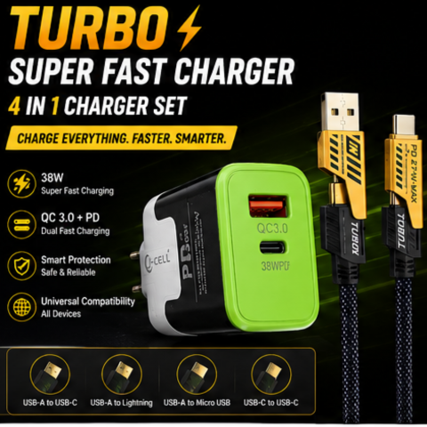 TURBO SUPER FAST CHARGER WITH 4 IN 1 CABLE |Rs-1295